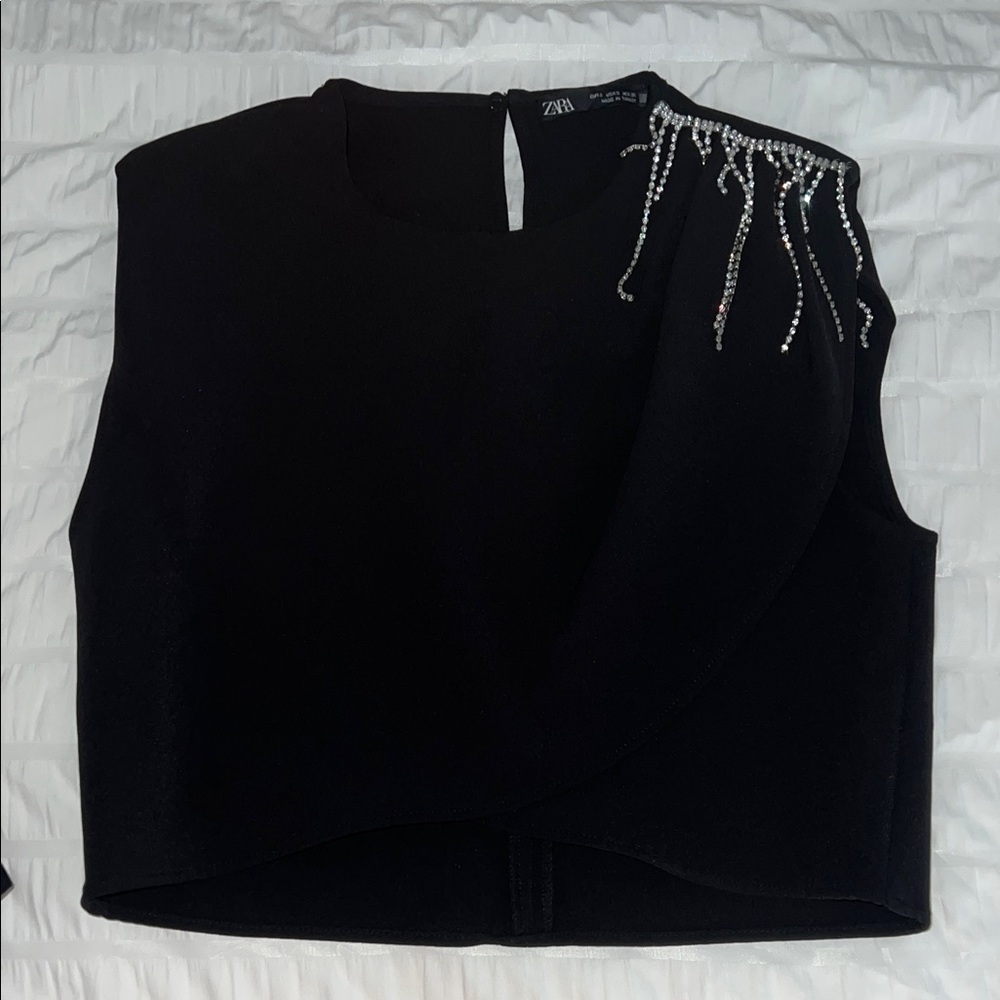 Zara Black Crop Top with Silver Embellishments